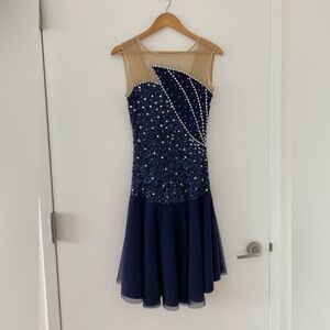 Sequined Dance Dress - Navy Blue and Sheer Costume Dress